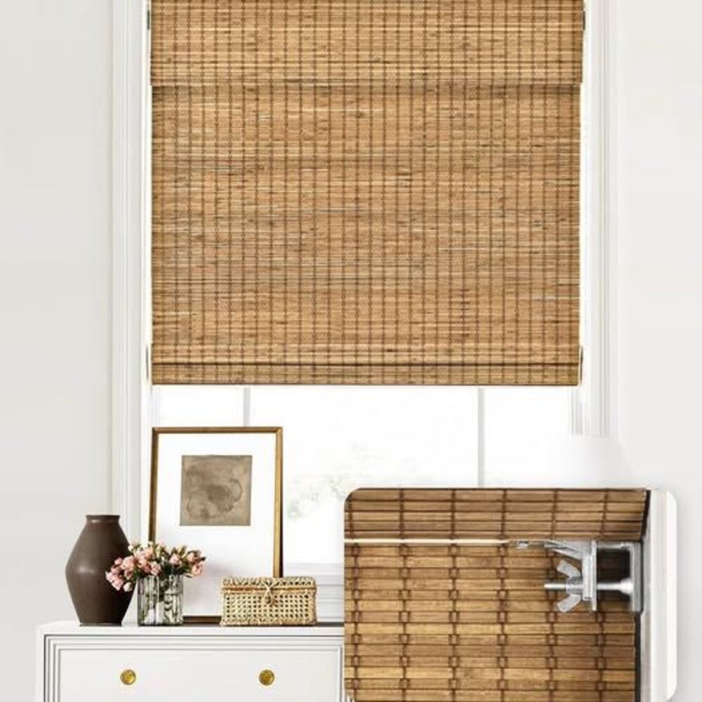 LazBlinds Cordless Bamboo Roman Shades 23'' W x 48'' H, Eastfield Teak